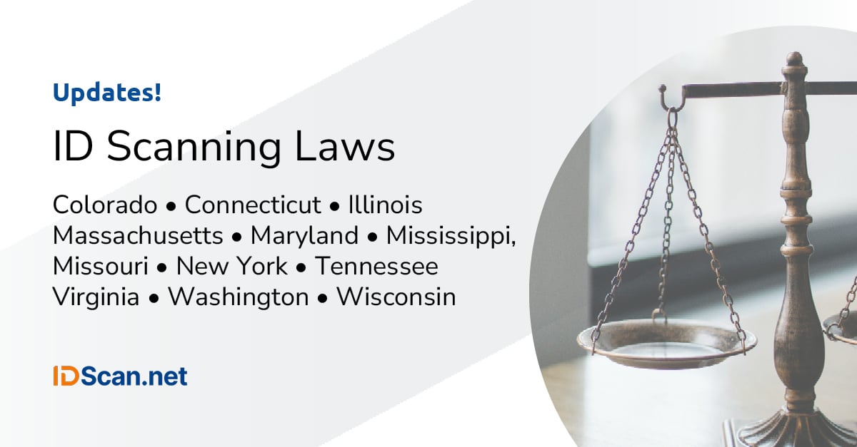 Justice scales next to updates on state ID laws